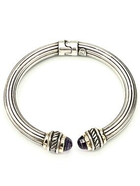 Fuli Menegatti signed 14K Gold Sterling Silver Open Cuff Bracelet with Amethysts
